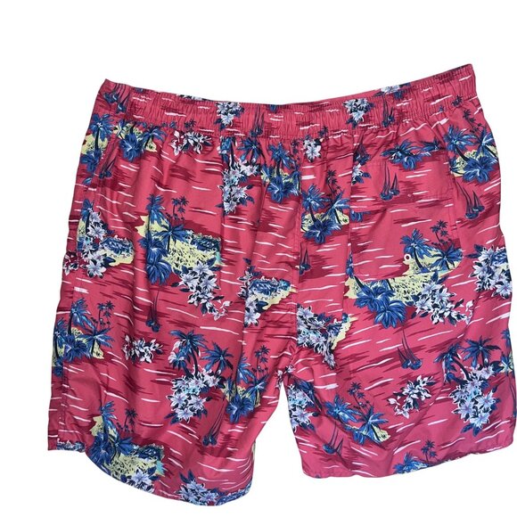 St Johns Bay Mens Hawaiian Print Swim Trunks 3XL Pink Tropical Polyester - Picture 8 of 14